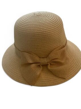 Wide Brim Bow Straw Sun Hat - Tan